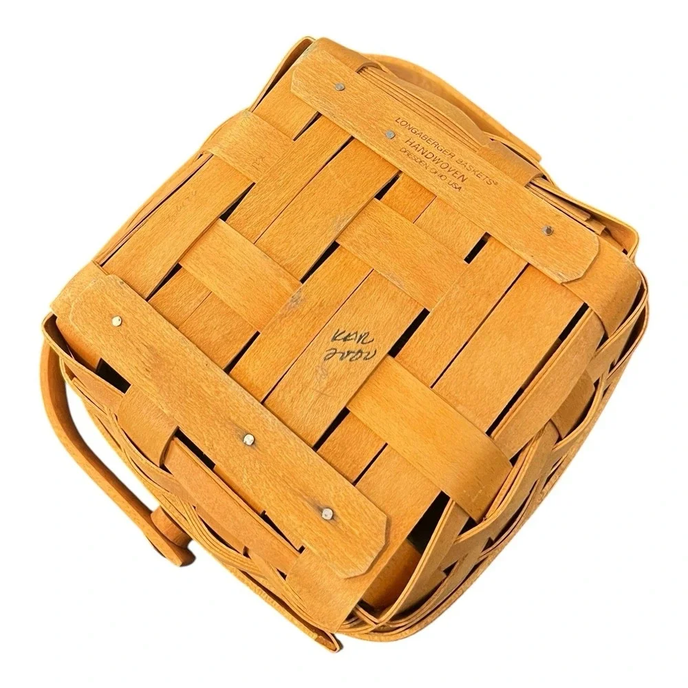 Longaberger Square Basket 2002 Small Utility Basket Swing Handle Handwoven USA